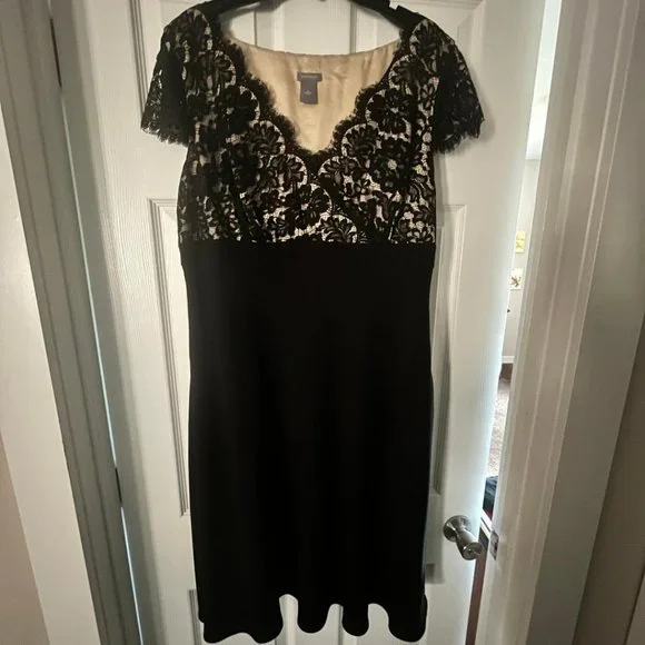 Ann Taylor | Dresses | Ann Taylor Cap Sleeve Empire Waist Lace Bust Dress  Black Size 6 | Poshmark